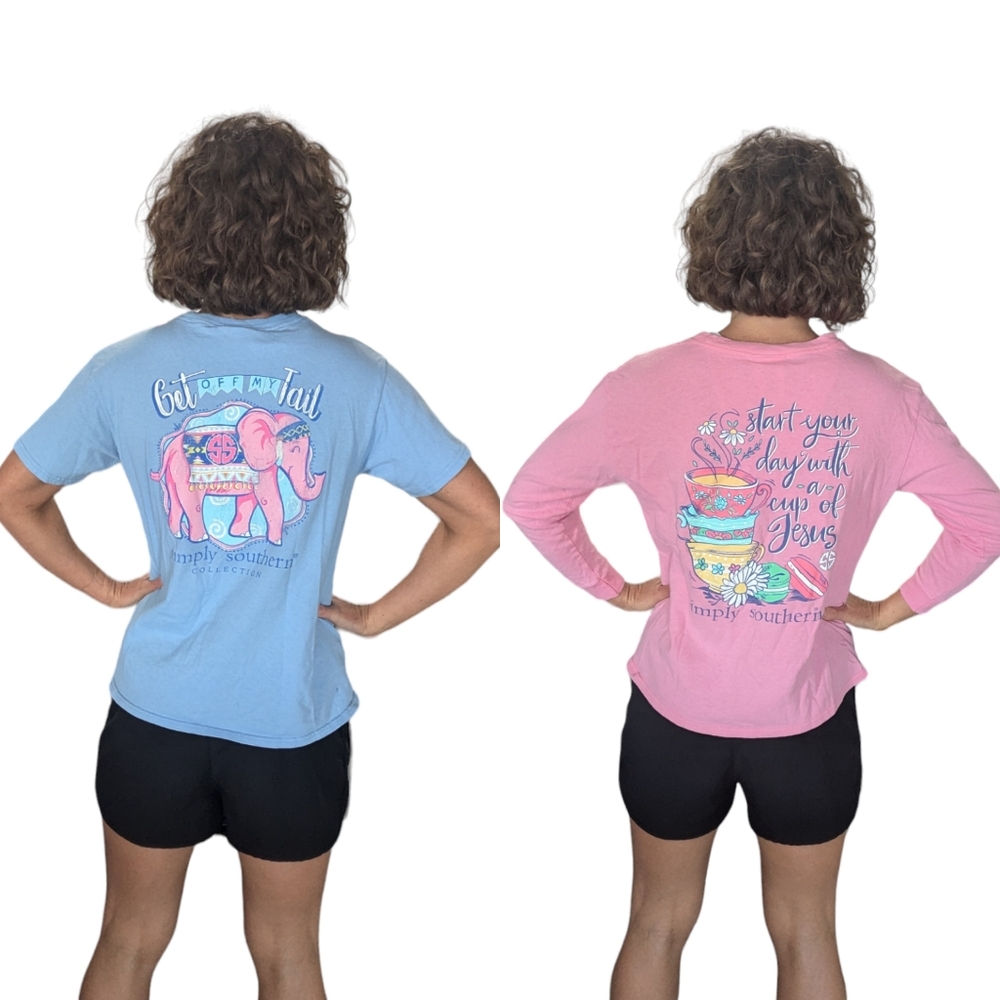 Simply Southern Tshirts Lot Girls Size Medium Casual Comfy Preppy Sporty Coastal